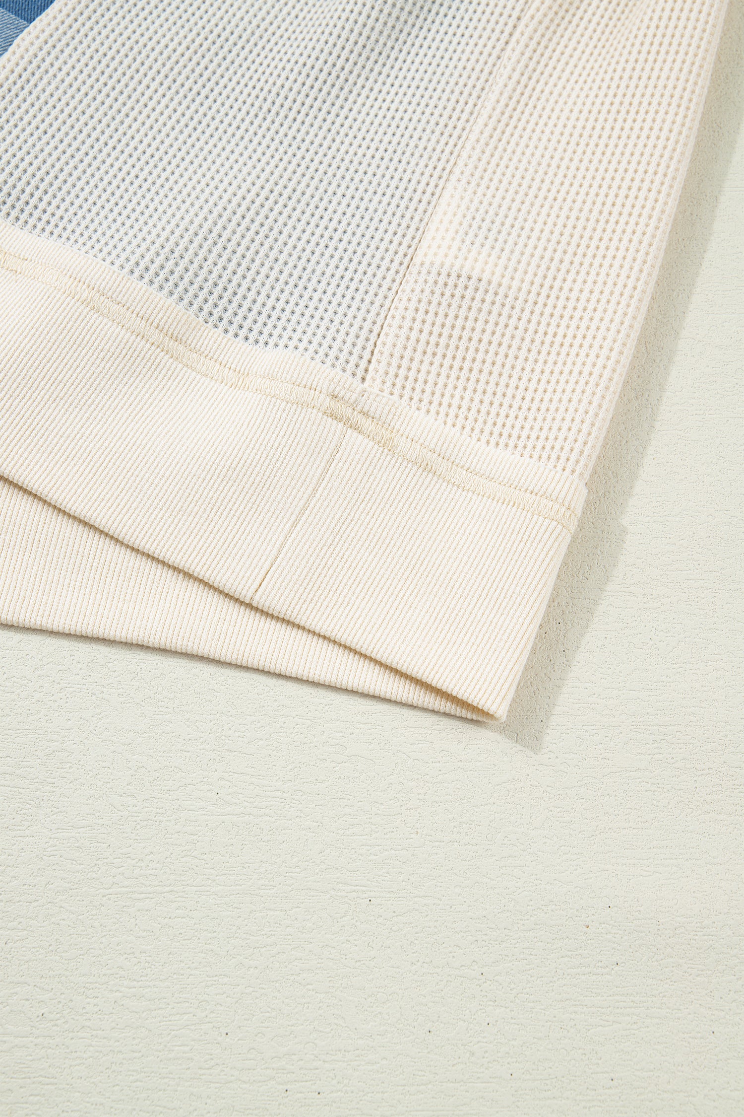 Dusk Blue Checkered Denim Patchwork Short Sleeve Loose Top