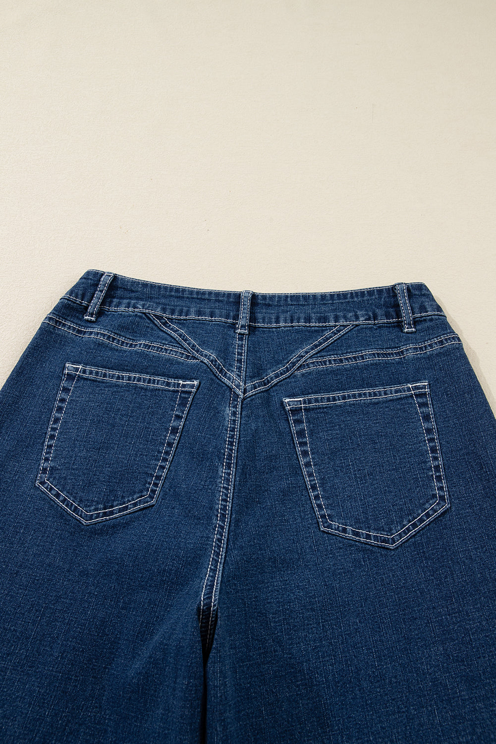 Sail Blue Stitched Waist Detail Cuffed Jeans