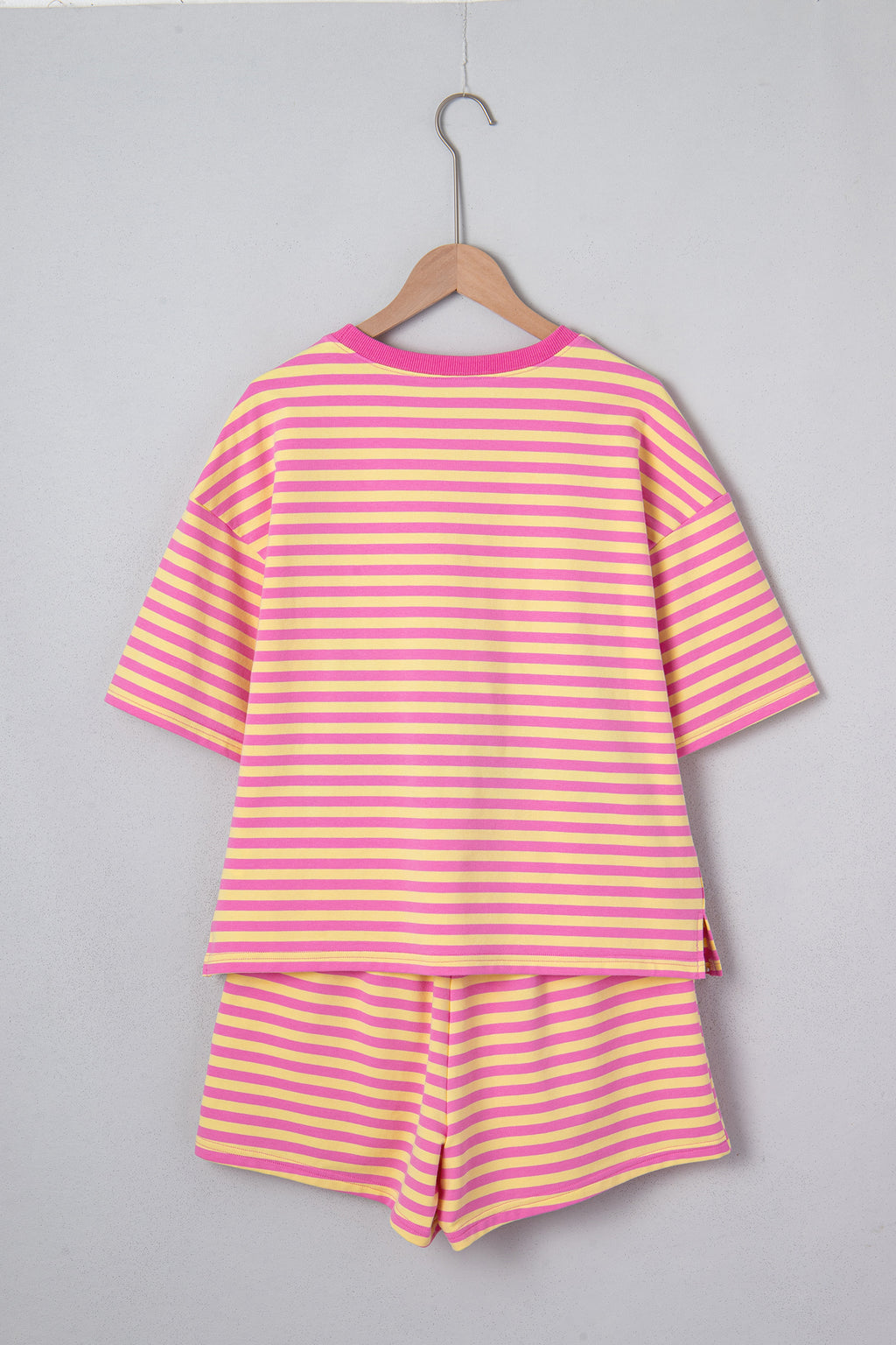 Rose Stripe Drop Shoulder Boxy Casual Terry Short Set