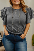 Dark Grey Double Ruffled Short Sleeve Plus Size Top