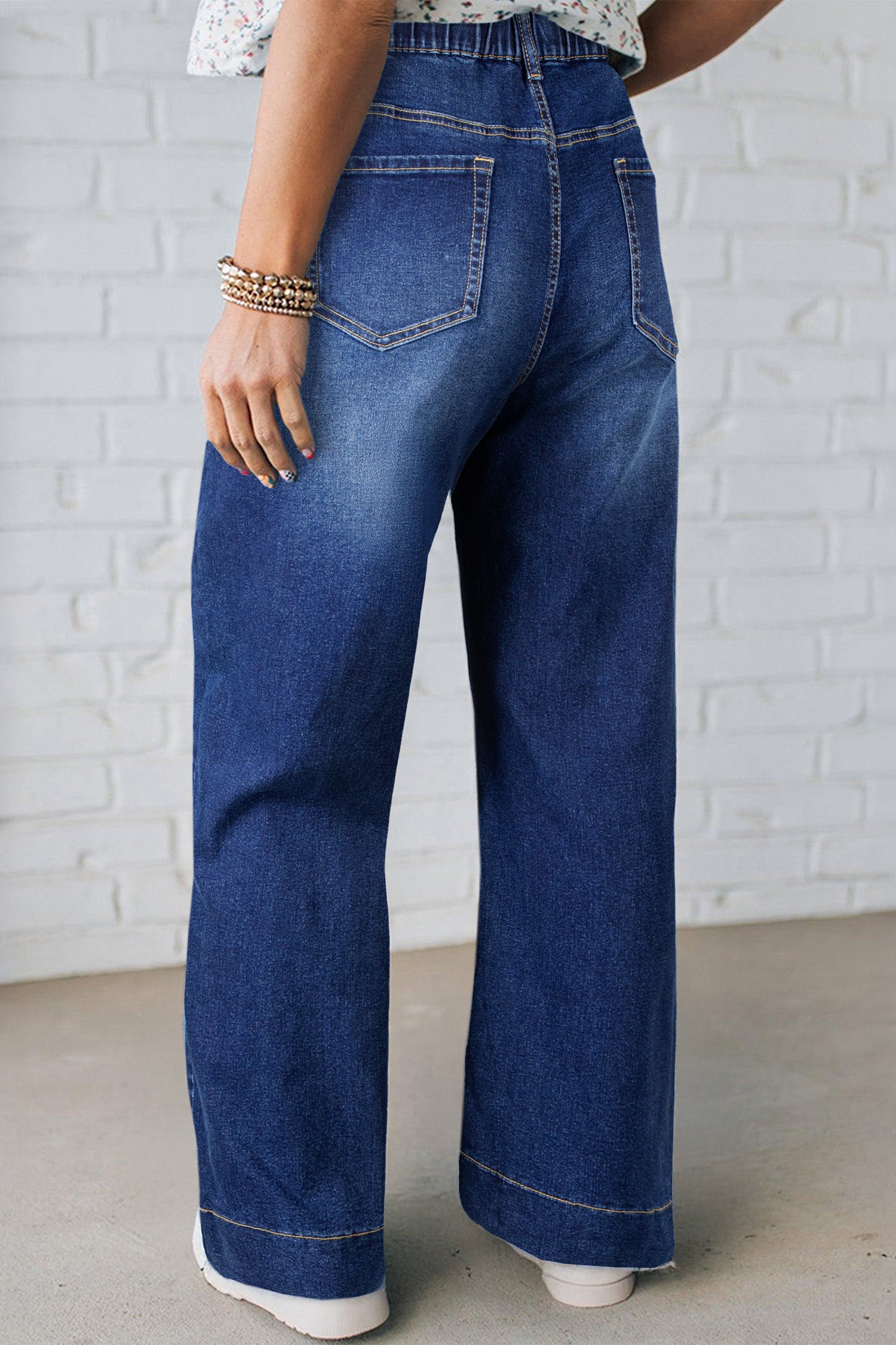 Blue Acid Wash Contrast Lace-up Plus Size Jeans