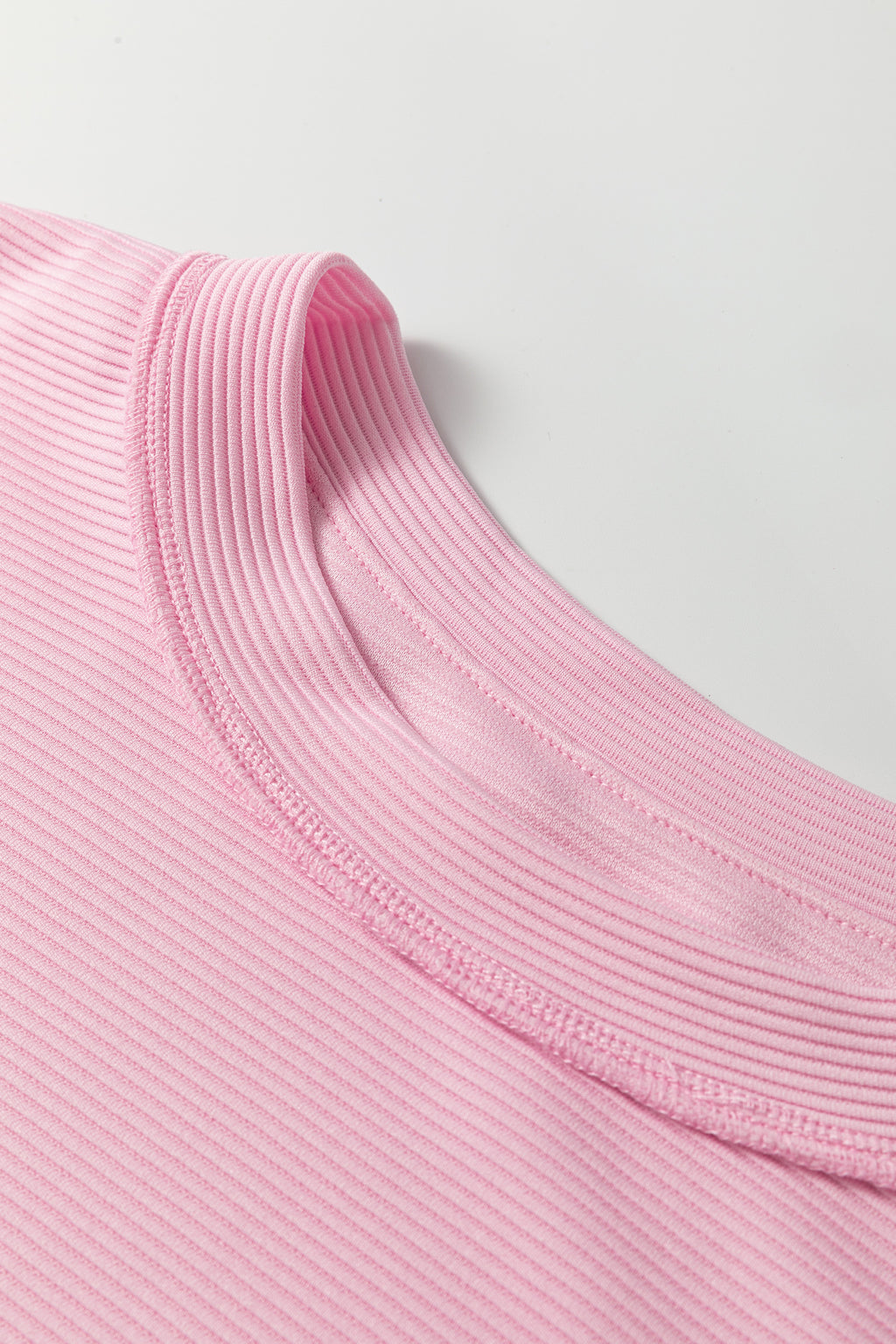 Pink Drop Shoulder Long Sleeve Plus Size Ribbed Top