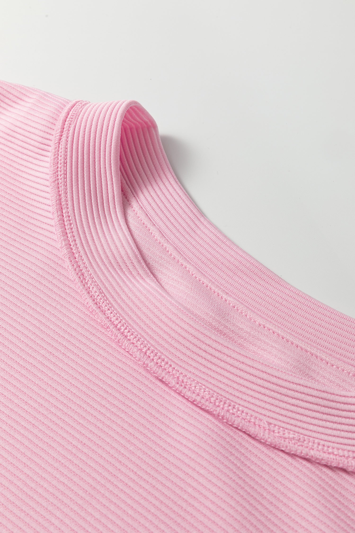 Pink Drop Shoulder Long Sleeve Plus Size Ribbed Top