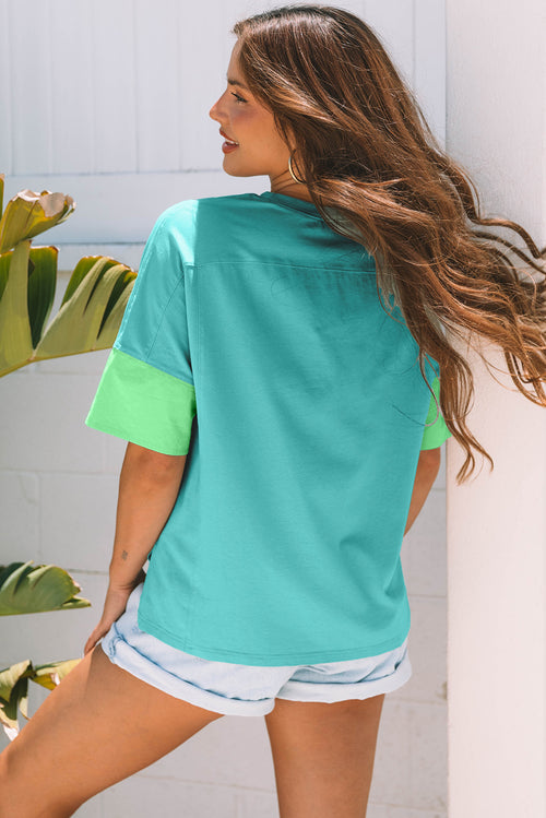 Aruba Blue Frayed Denim Star Patched Oversize T Shirt