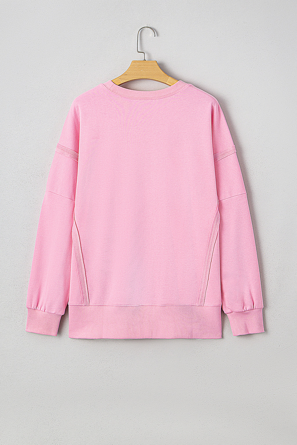 Pink Bow Sequin XOXO Letter Graphic Exposed Seam Baggy Sweatshirt