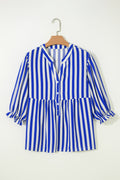 Sky Blue Stripe Balloon Sleeve Loose Button up Shirt