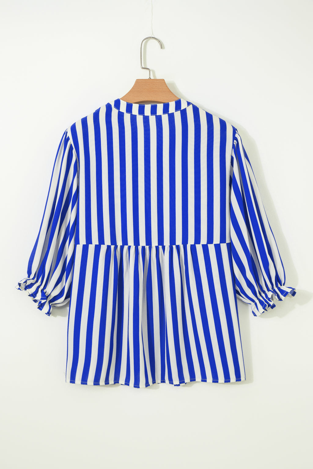 Sky Blue Stripe Balloon Sleeve Loose Button up Shirt