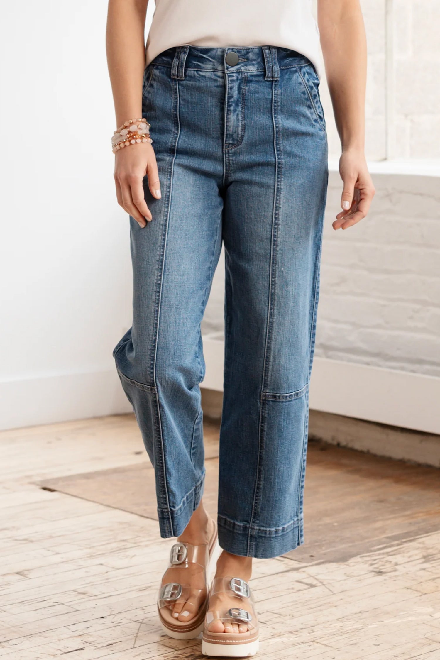 Sail Blue Exposed Stitching Straight Jeans