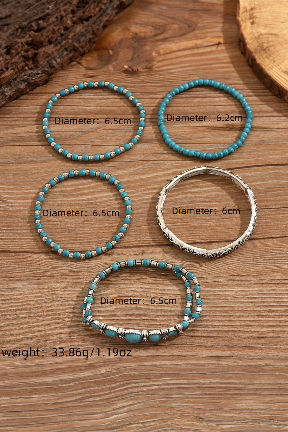 Silver Vintage Turquoise Beaded Bracelet Set