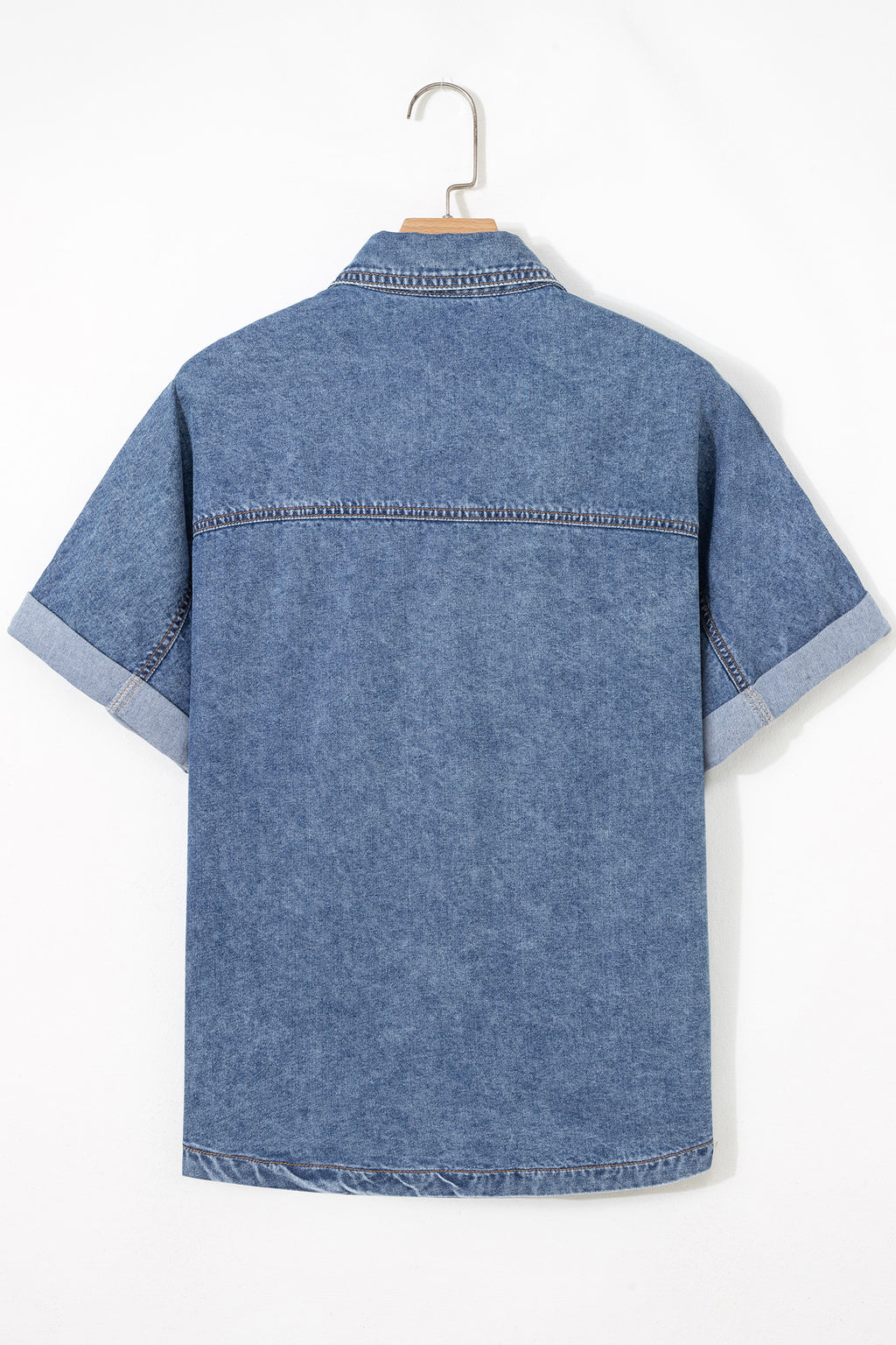 Ashleigh Blue Button Flap Pocket Cuffed Short Sleeve Denim Shirt