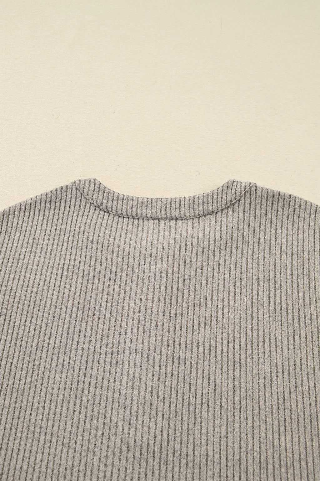 Simply Taupe Plus Size Ribbed Knit Kangaroo Pocket Henley Long Sleeve Top