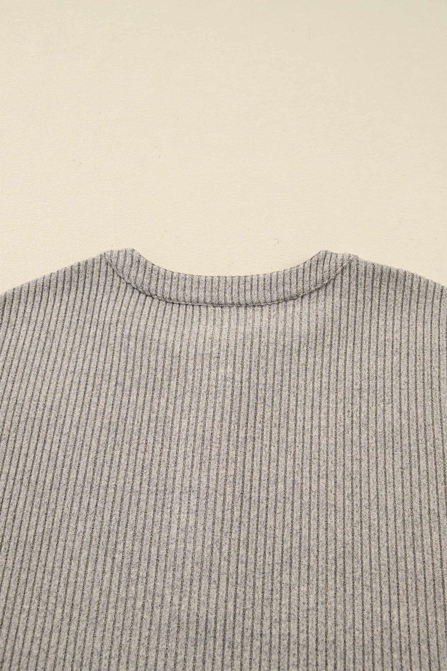 Simply Taupe Plus Size Ribbed Knit Kangaroo Pocket Henley Long Sleeve Top