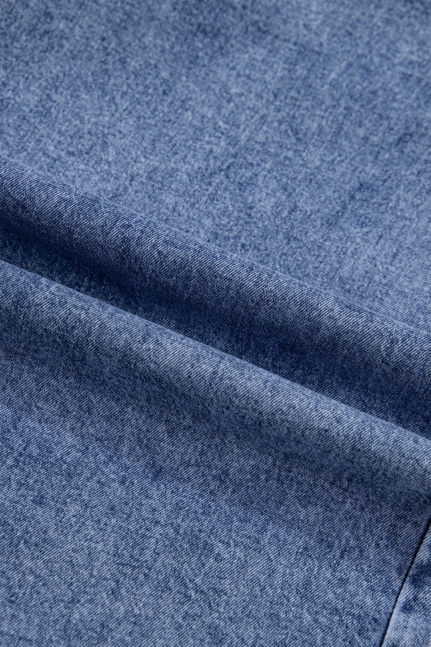 Dusk Blue Vintage Wash Denim Ruffle Detail Button Down Shirt