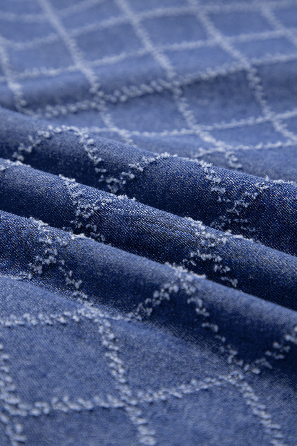 Sail Blue Rhombus Textured Collar Buttoned V Neck Denim Sleeveless Mini Dress