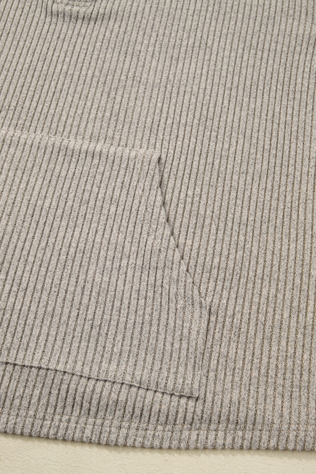 Simply Taupe Plus Size Ribbed Knit Kangaroo Pocket Henley Long Sleeve Top