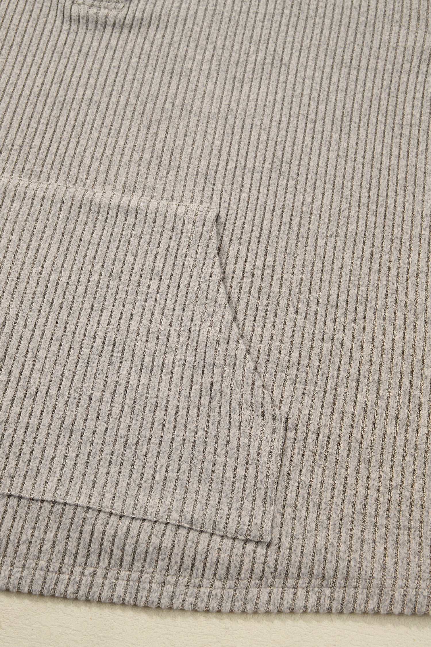 Simply Taupe Plus Size Ribbed Knit Kangaroo Pocket Henley Long Sleeve Top