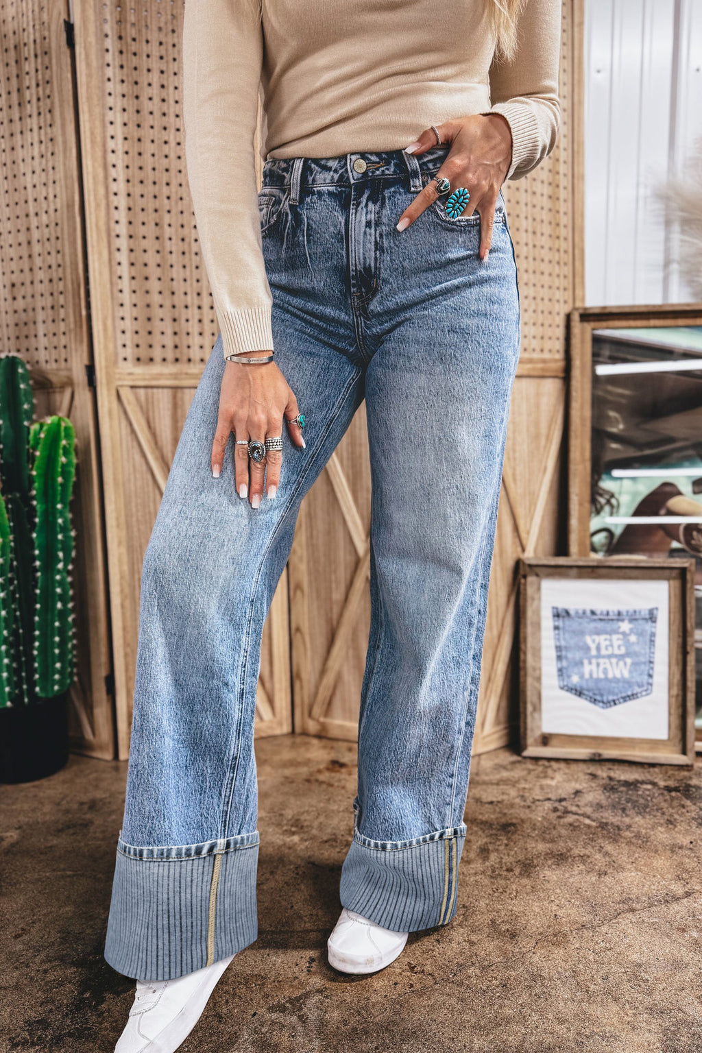 Ashleigh Blue Cuffed Straight Loose Jeans