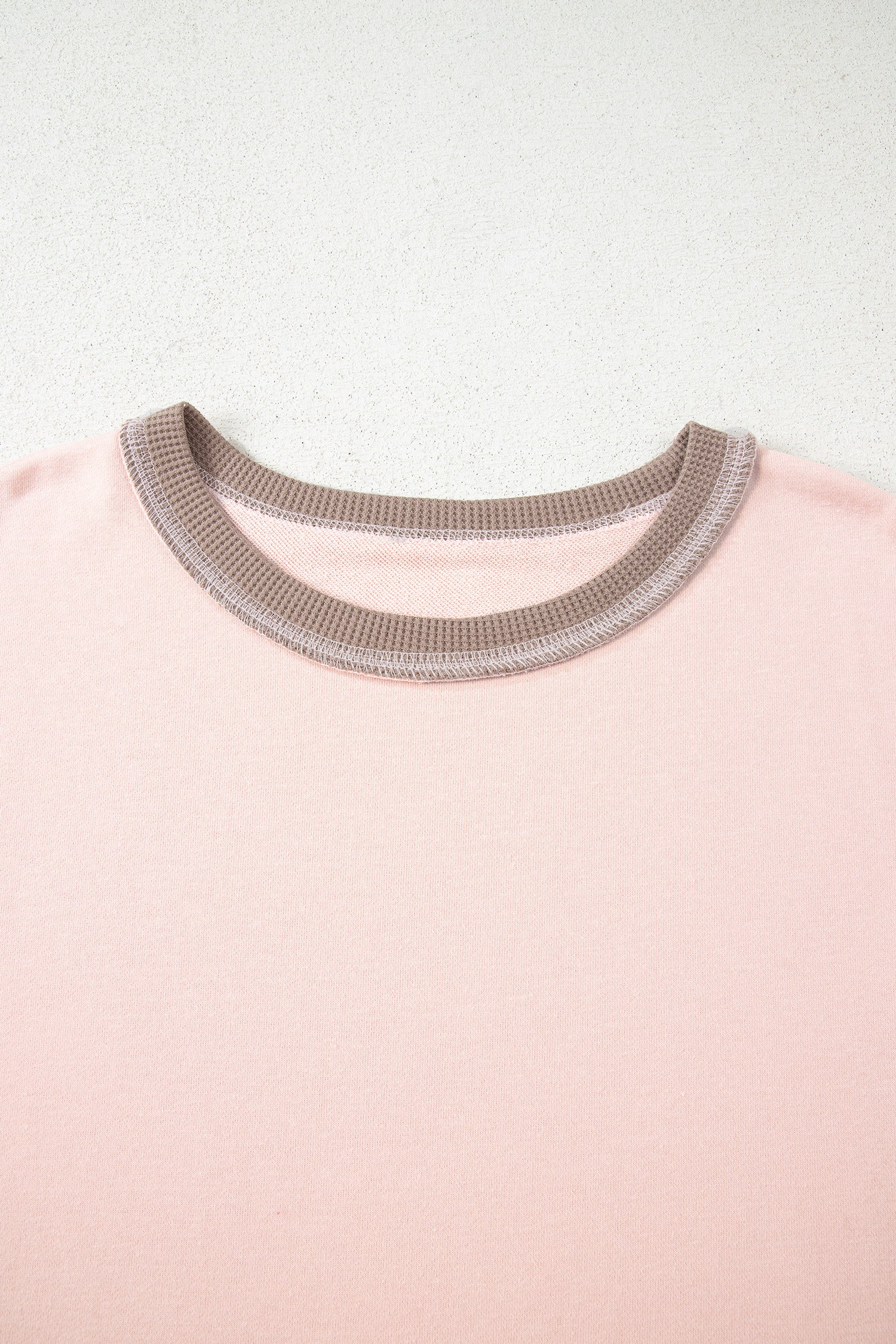 Light Pink Plus Color Block Waffle Patchwork Exposed Seam Baggy Sweatshirt
