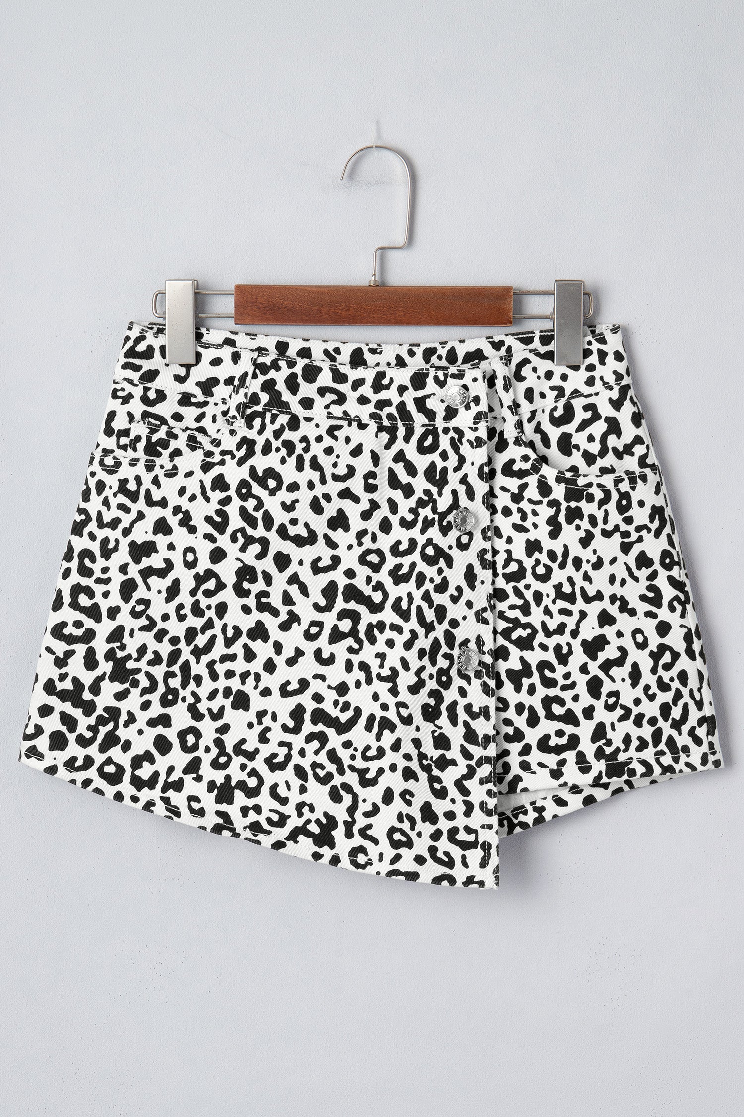 Brown Leopard Print Button Overlap Denim Shorts
