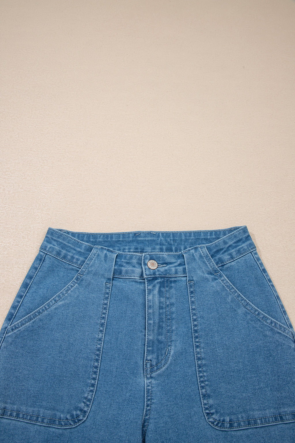 Dusk Blue Retro Washed Patch Pocket Loose Jeans