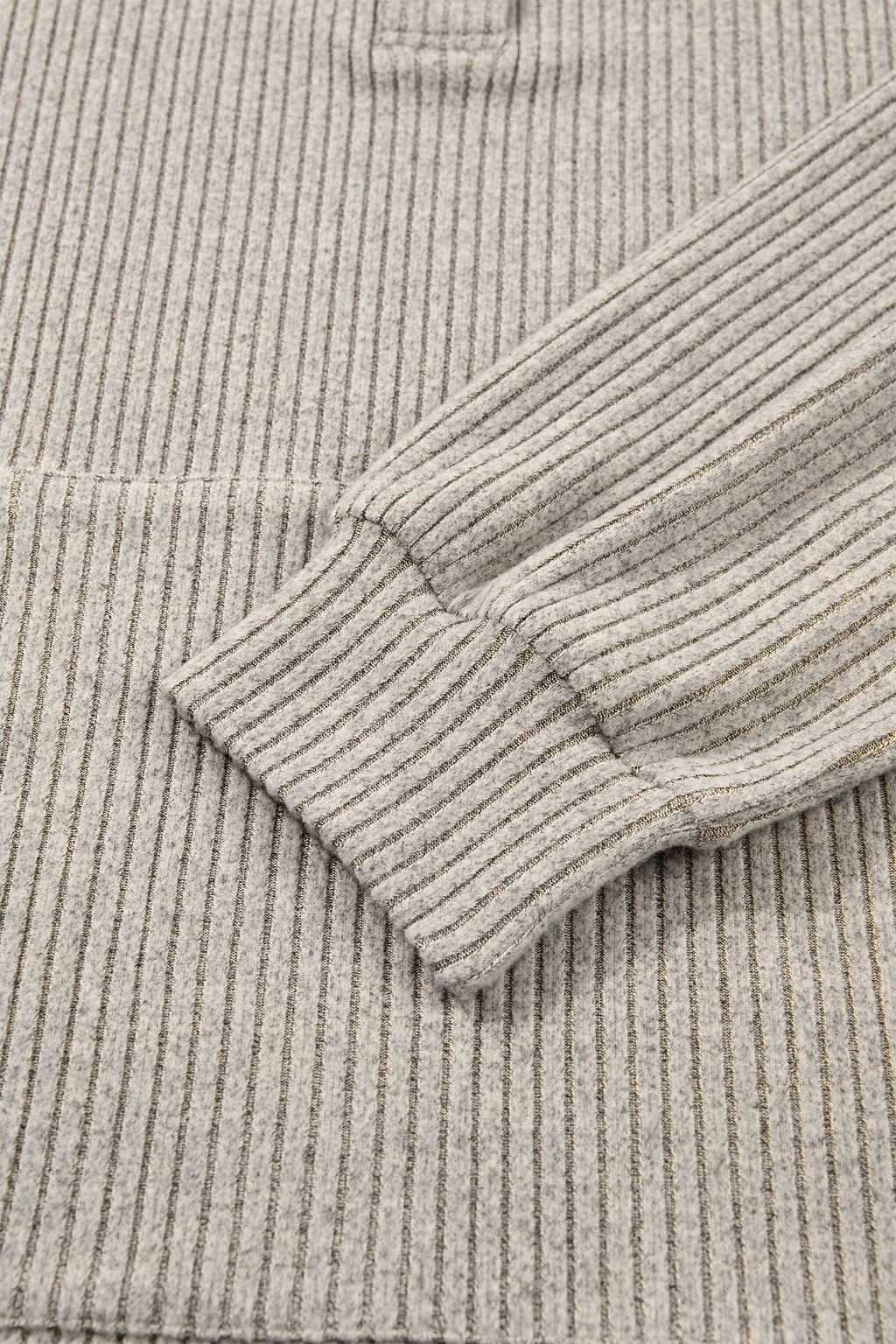 Simply Taupe Plus Size Ribbed Knit Kangaroo Pocket Henley Long Sleeve Top