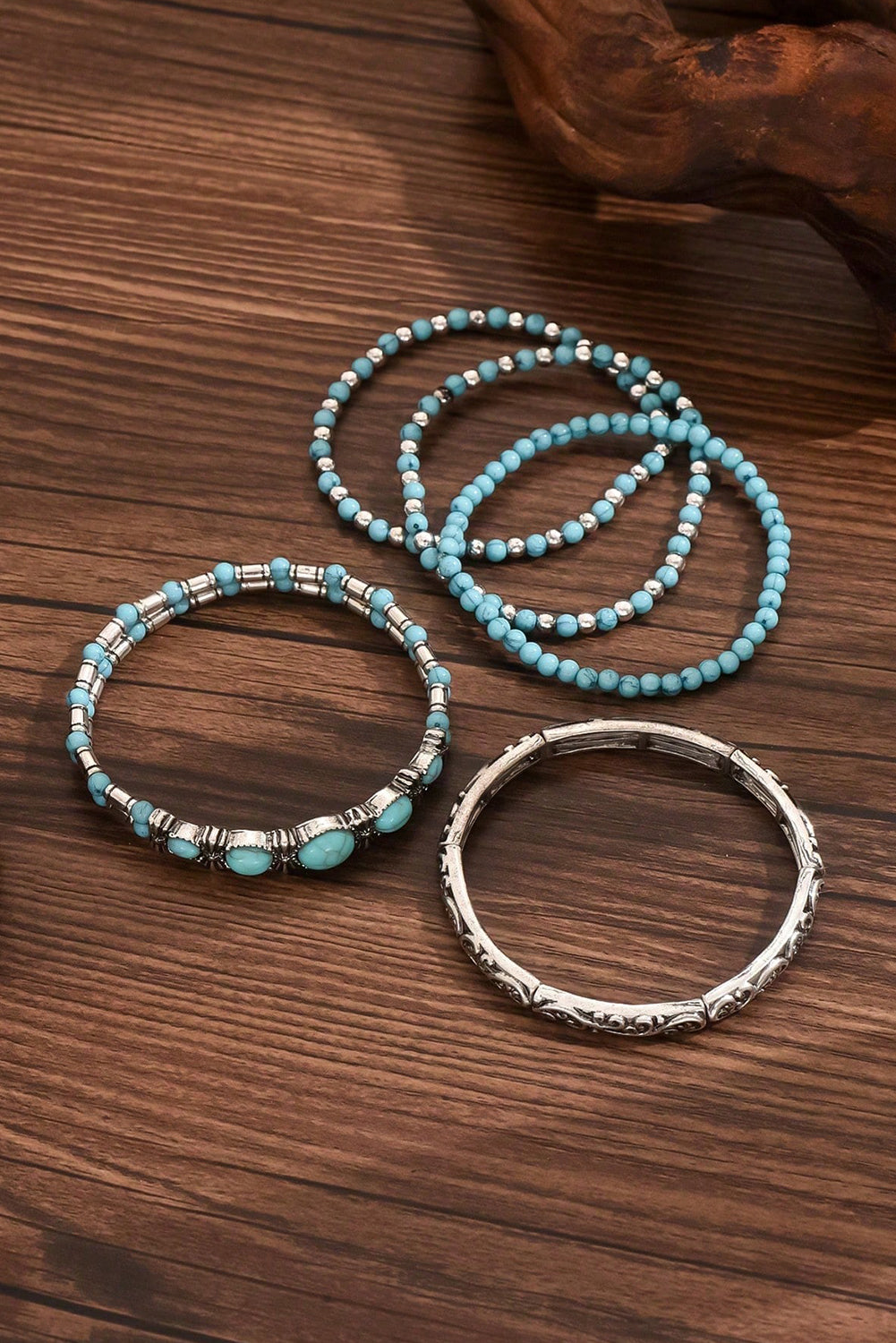 Silver Vintage Turquoise Beaded Bracelet Set