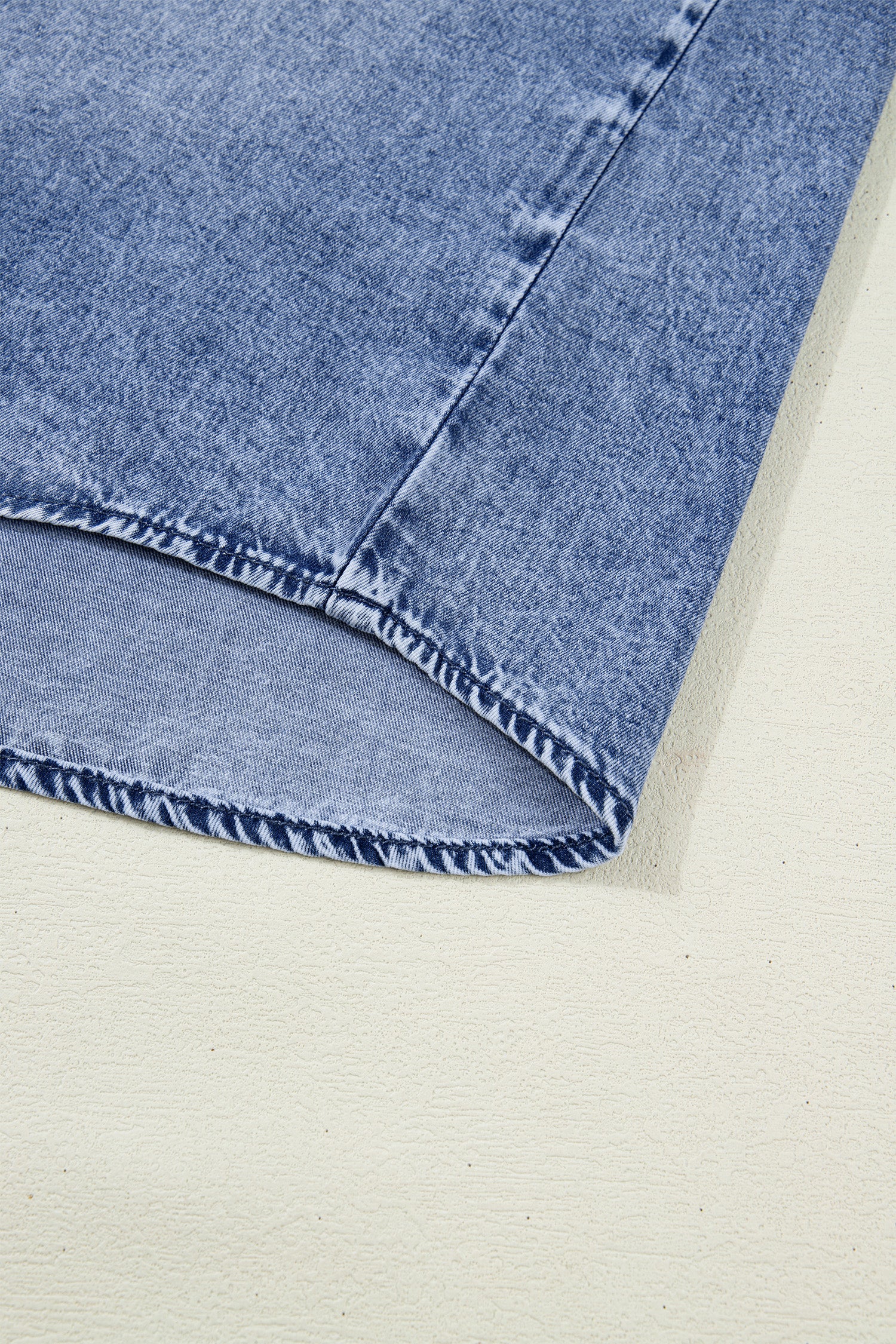 Dusk Blue Vintage Wash Denim Ruffle Detail Button Down Shirt