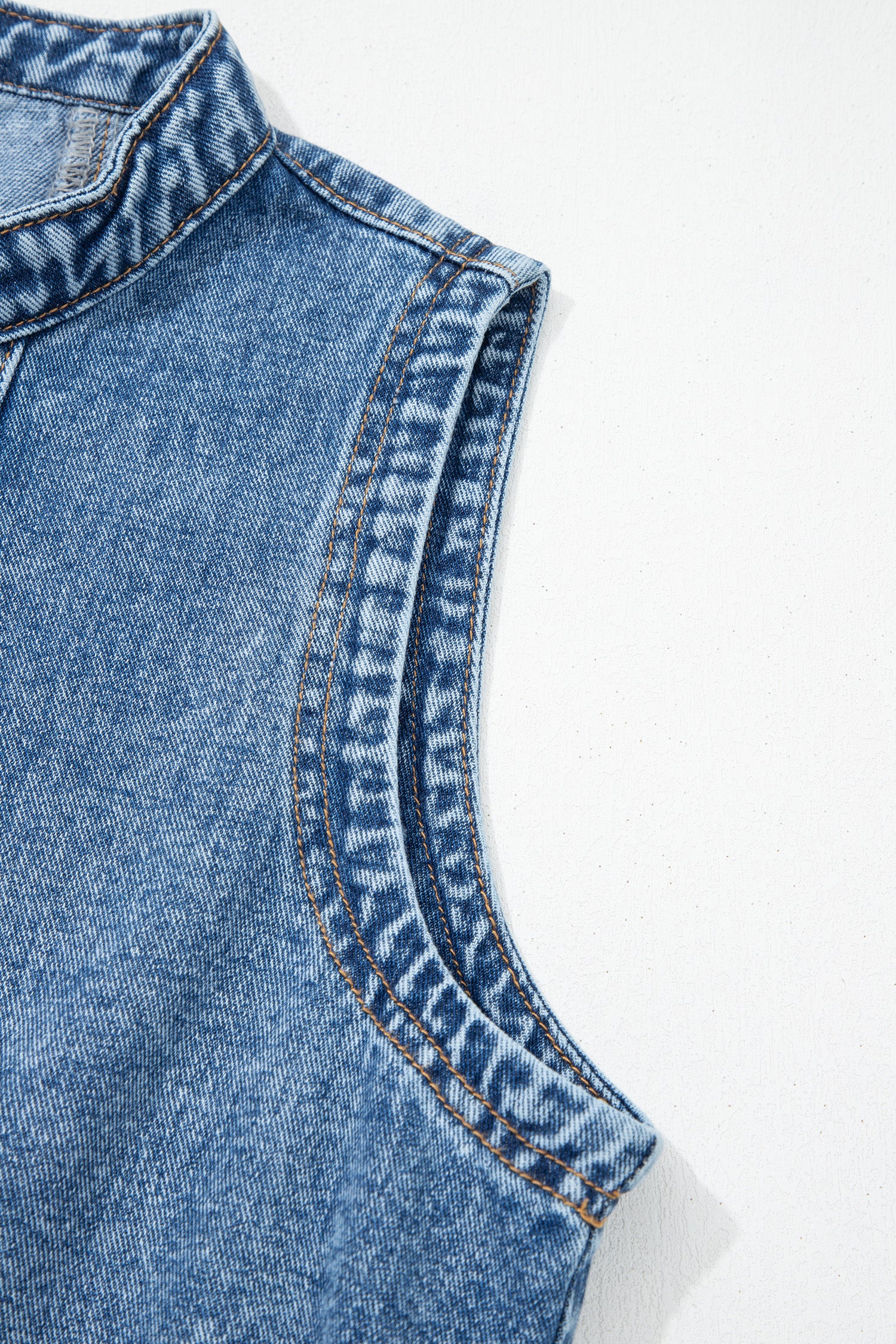 Myosotis Western Belt Button Down Sleeveless Denim Short Dress