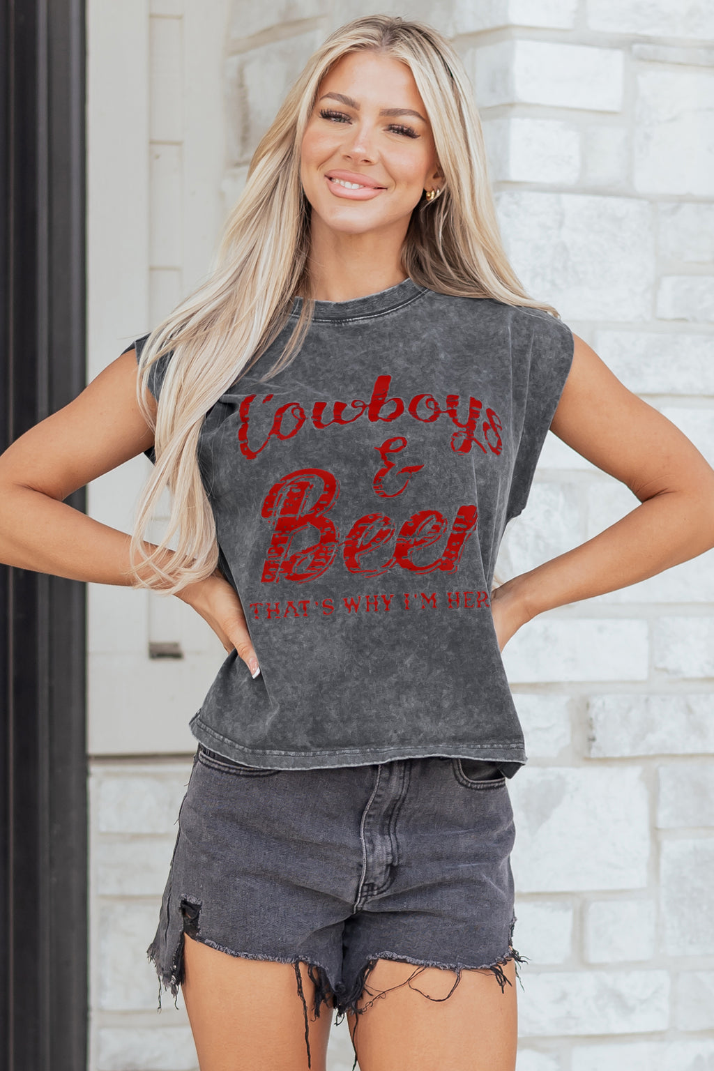 Sleet Cowboy & Beer Western Graphic Mineral Wash Tank Top