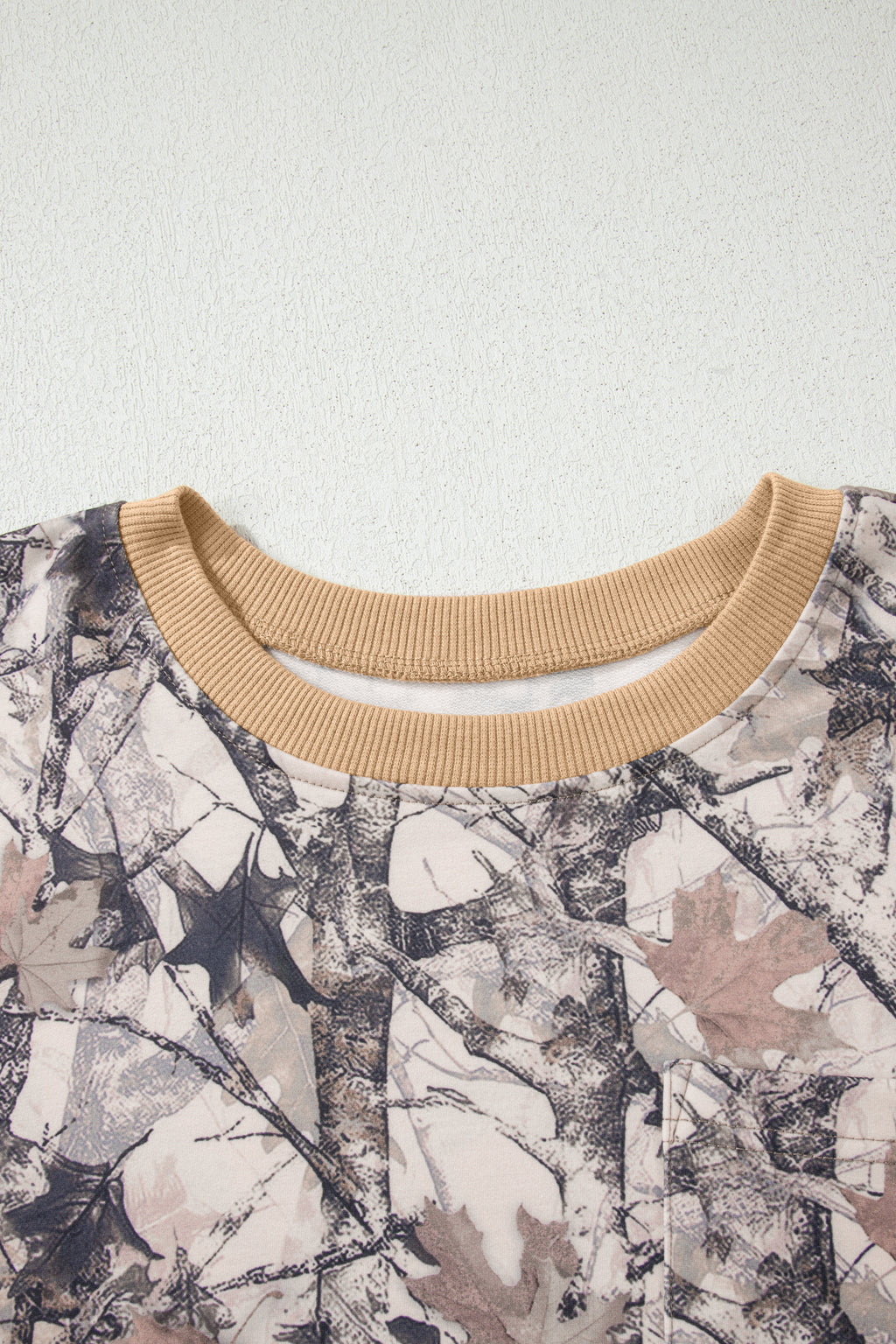 Khaki Woodland Camo Print Long Sleeve Top Casual Short Set