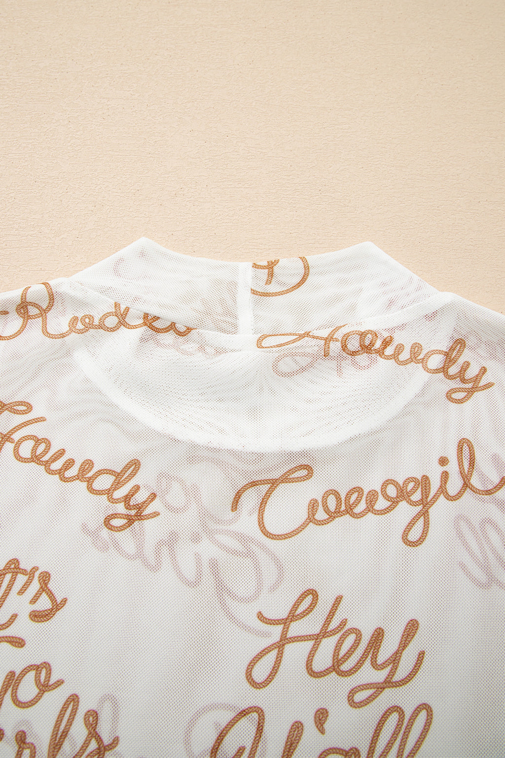 White Howdy Hey Yall Mesh High Neck Long Sleeve Top