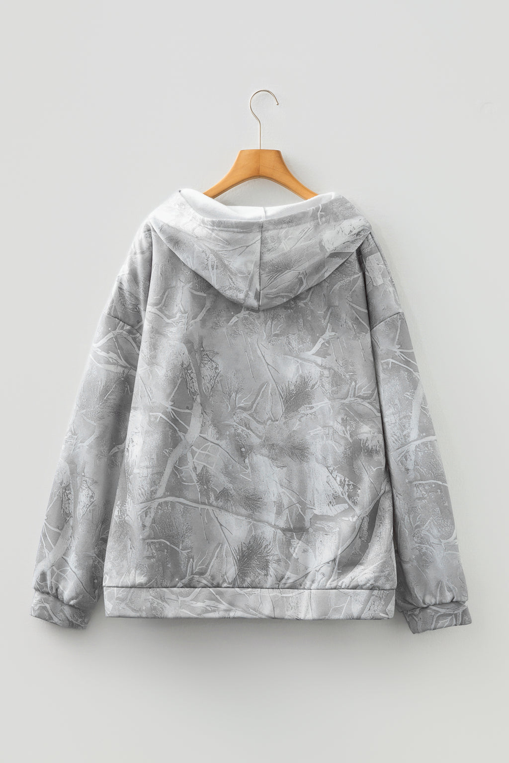 Gray Plus Size Camouflage Woodland Print Oversized Sporty Hoodie