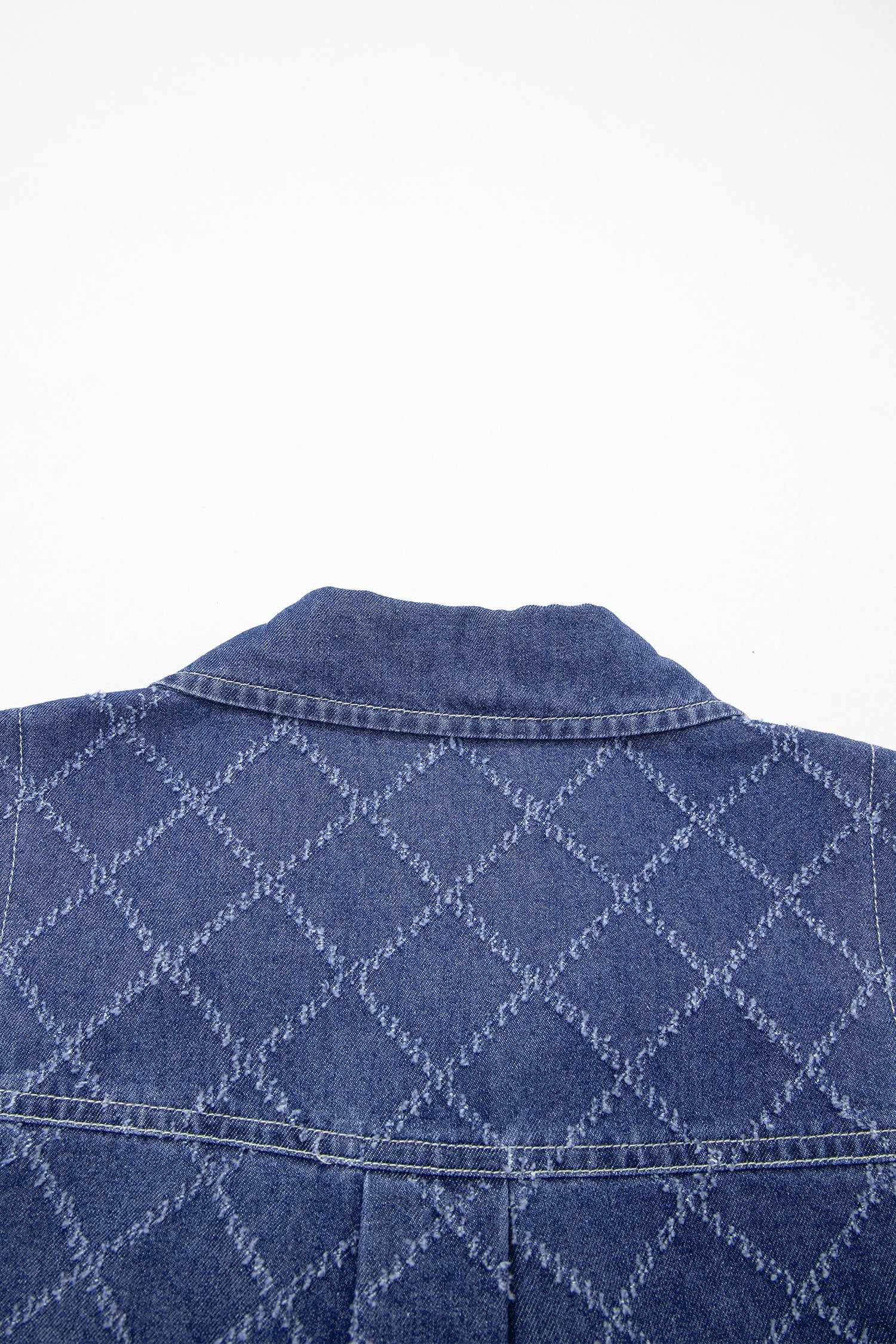 Sail Blue Rhombus Textured Collar Buttoned V Neck Denim Sleeveless Mini Dress