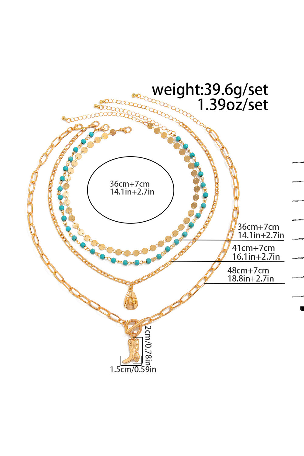 Gold Boot Pendant Turquoise Necklace Set