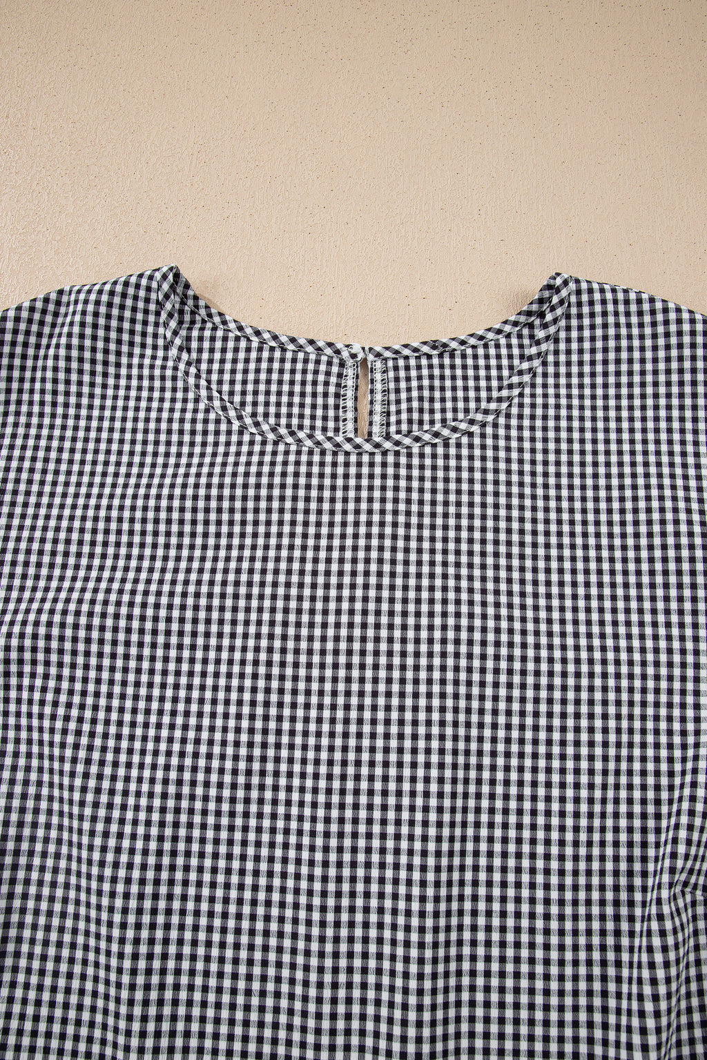 Black Plus Size Plaid Bow Decor Bell Sleeve Round Neck Jumper