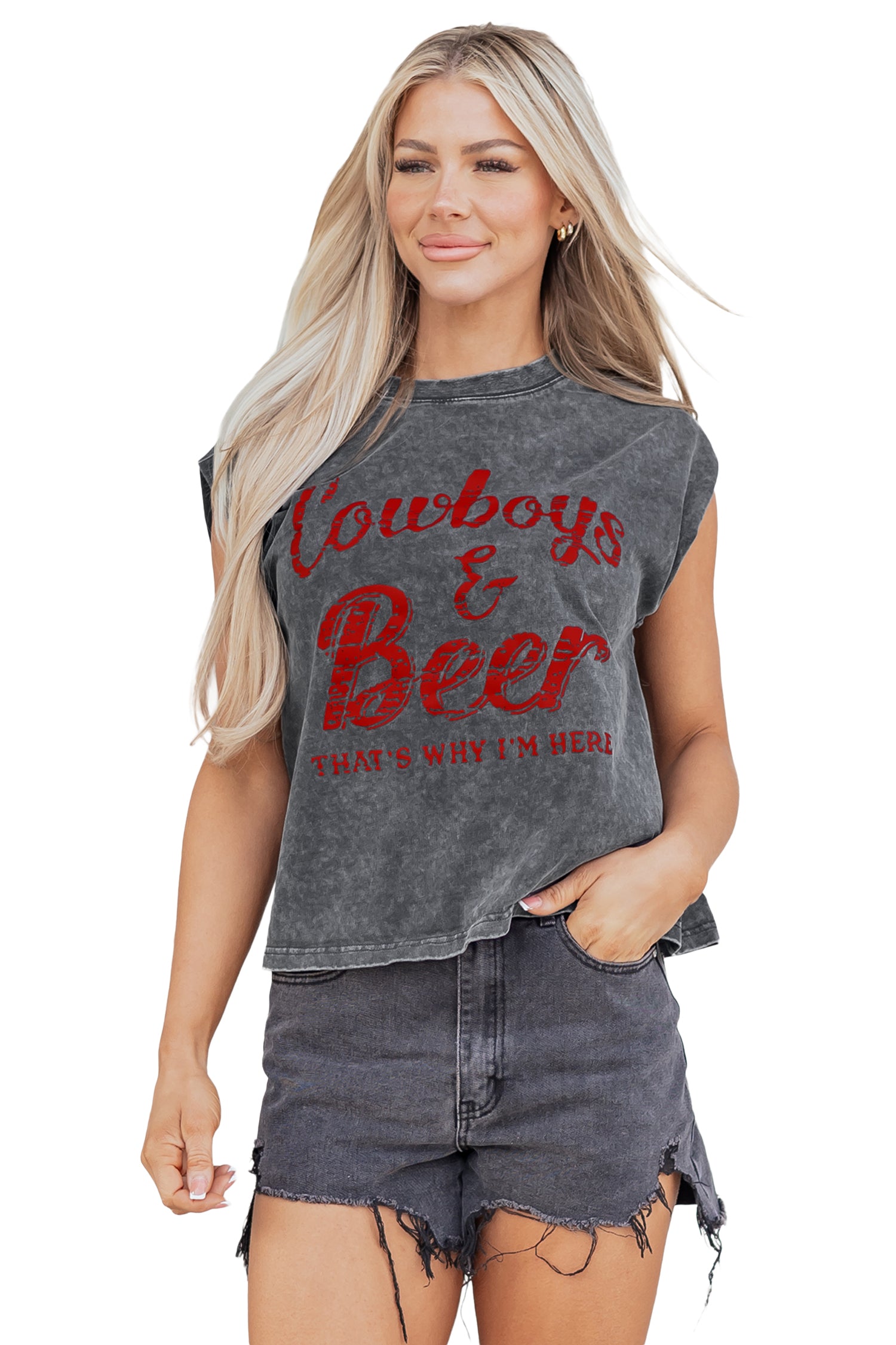 Sleet Cowboy & Beer Western Graphic Mineral Wash Tank Top
