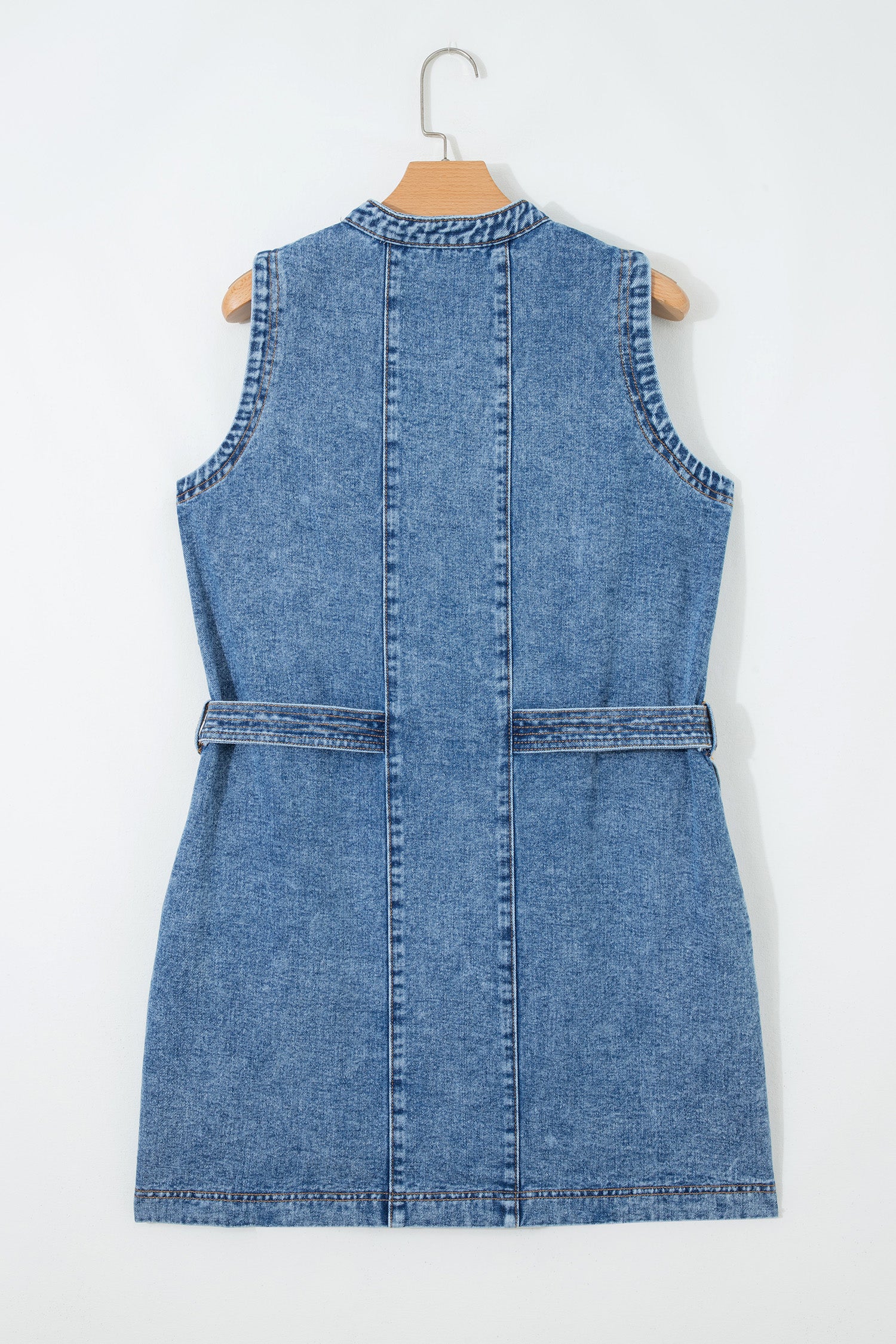 Myosotis Western Belt Button Down Sleeveless Denim Short Dress