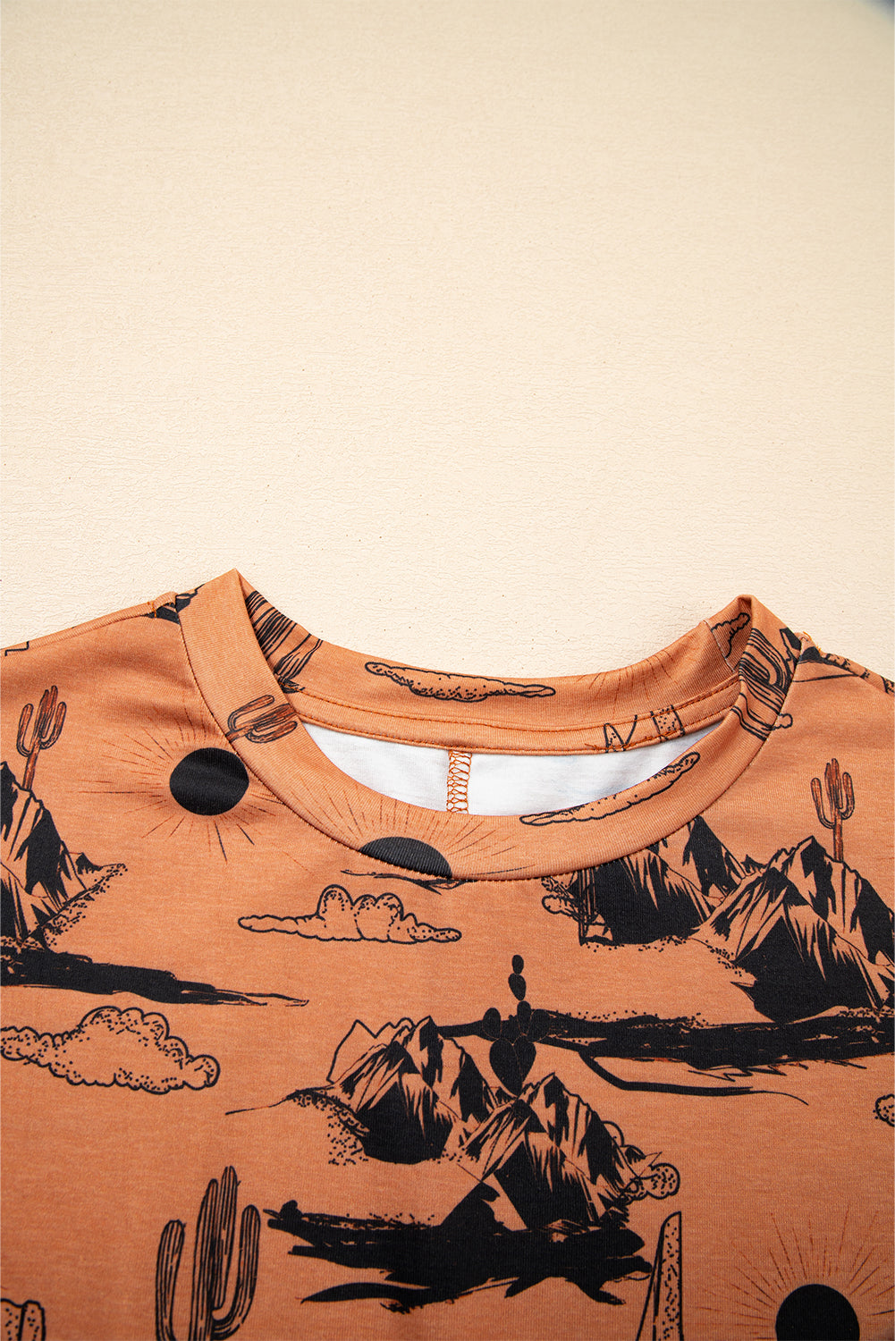 Chestnut Desert Sand Print Short Sleeve Knit Top