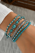 Silver Vintage Turquoise Beaded Bracelet Set